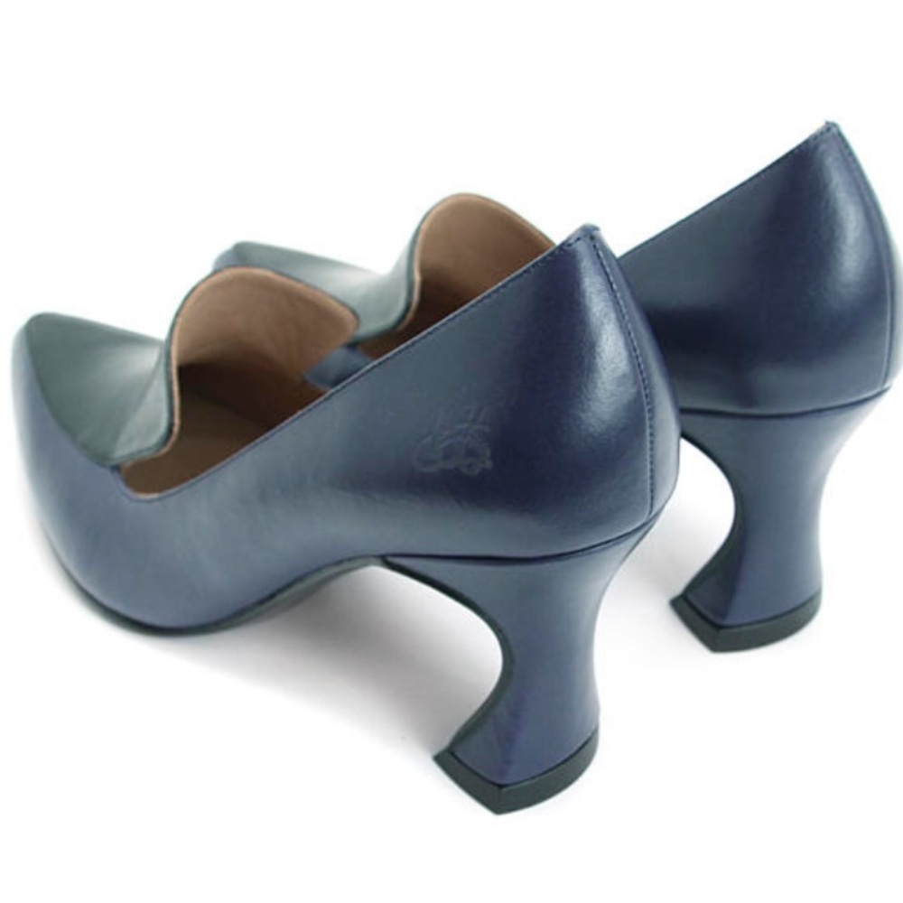 John Fluevog Big Presence Davis Classy Loafer Heels Black & Blue Leather 9.5 - Picture 3 of 13